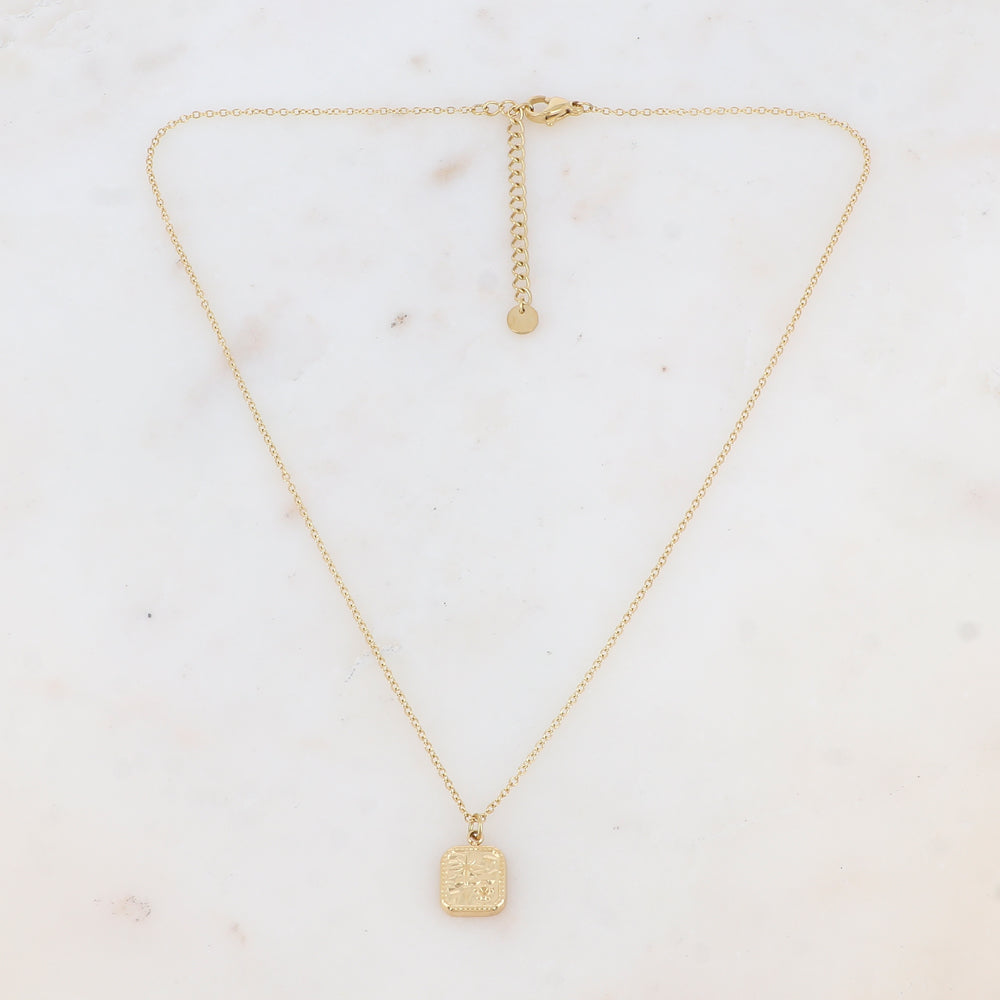Collier avec pampille carrée motif étoile et fleur (40+5CM)
