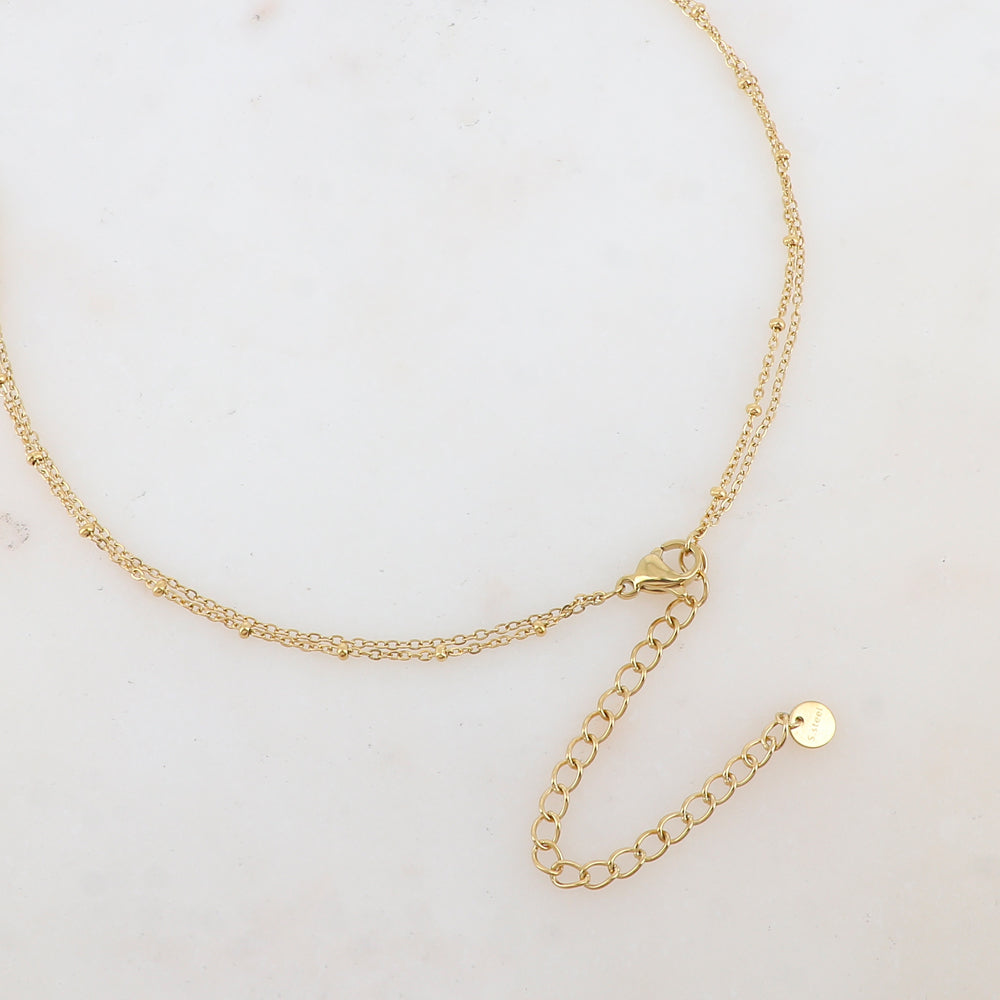 Collier 2 rangs avec pendentif fleur et strass (39/44+7CM)