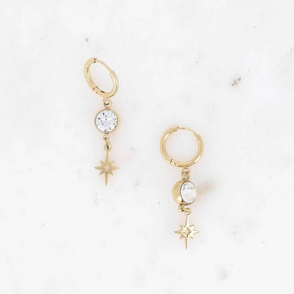 Créoles - cristaux SS29 et pampille étoile ajourée - Cristal 7 x 38 mm