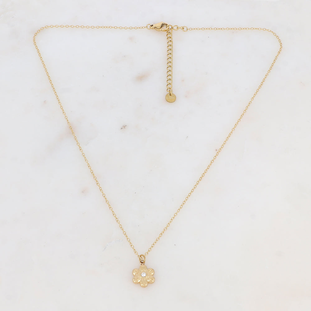 Collier avec pendentif forme fleur strassée (40+5CM)