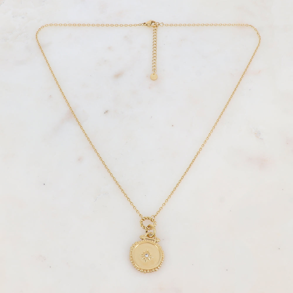 Collier avec anneaux et pièce embellie d'une étoile strassée (50+5CM)
