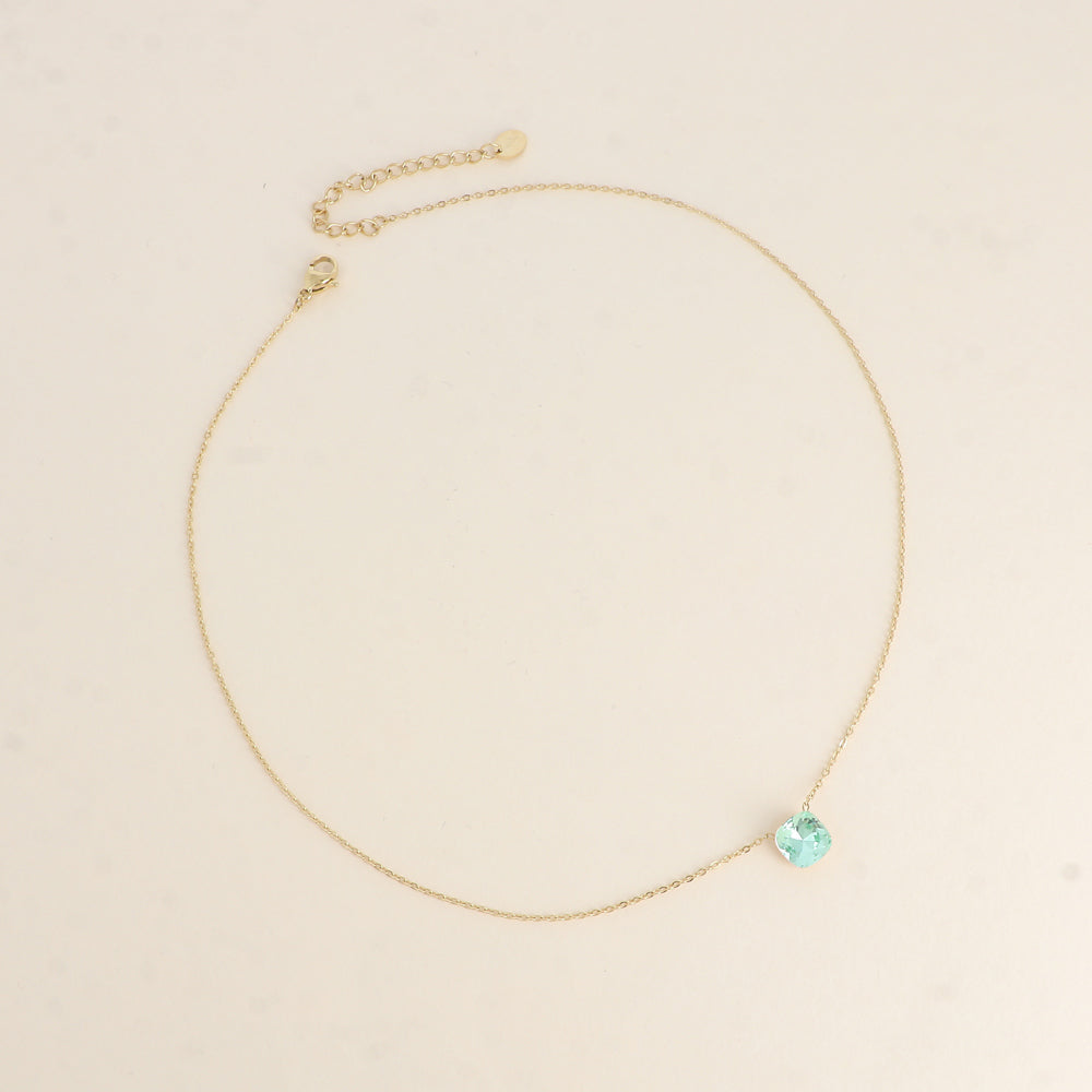 Collier - maille forçat, orné de cristaux de Swarovski® - Peridot 38+5 cm - Diamètre du cristal: 8mm