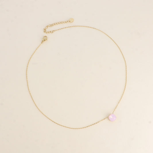 Collier - maille forçat, orné de cristaux de Swarovski® - Rose water opale 38+5 cm - Diamètre du cristal: 8mm