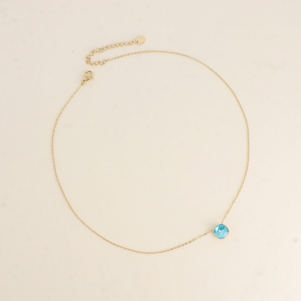 Collier - maille forçat, orné de cristaux de Swarovski® - Turquoise 38+5 cm - Diamètre du cristal: 8mm