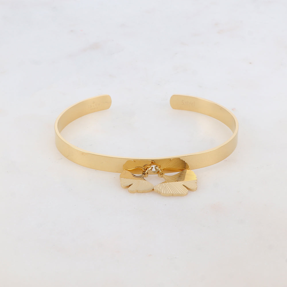 Jonc lisse ajustable avec 2 feuilles de ginkgo