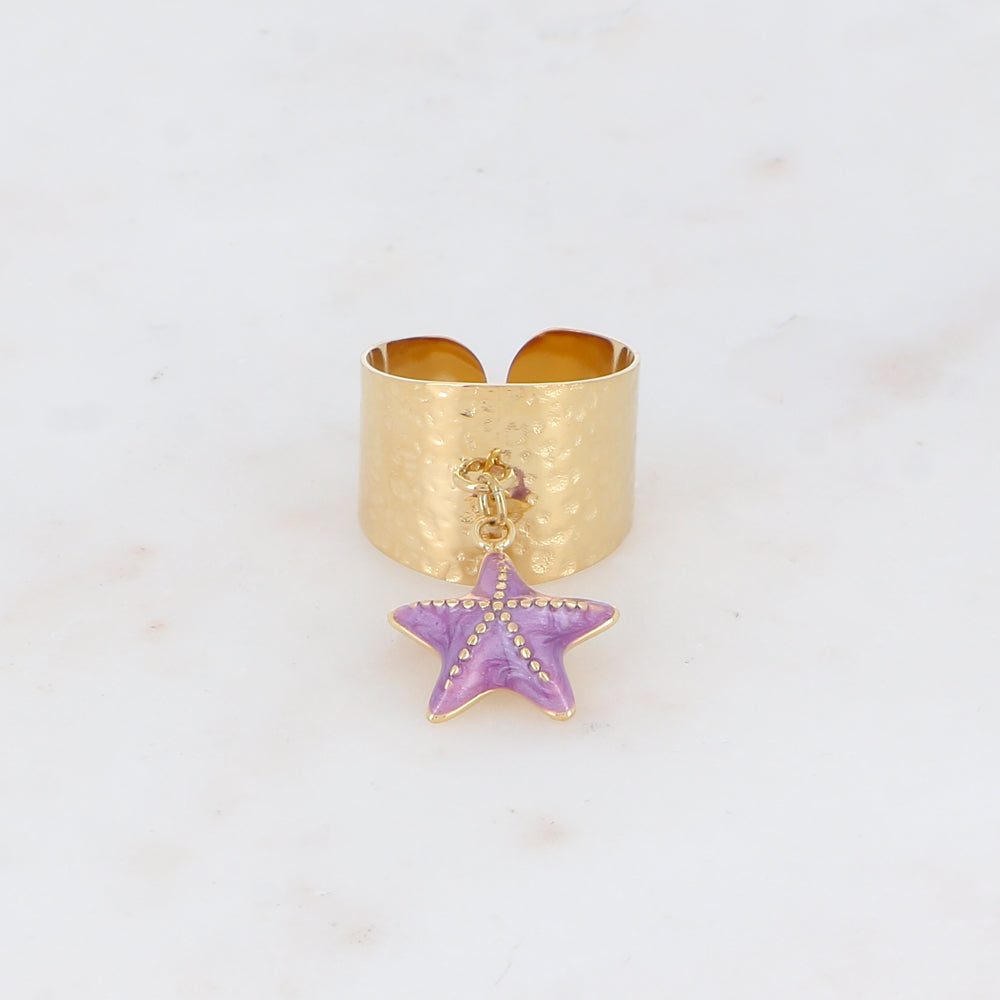Bague martelée avec pampille étoile de mer émaillée - Violet