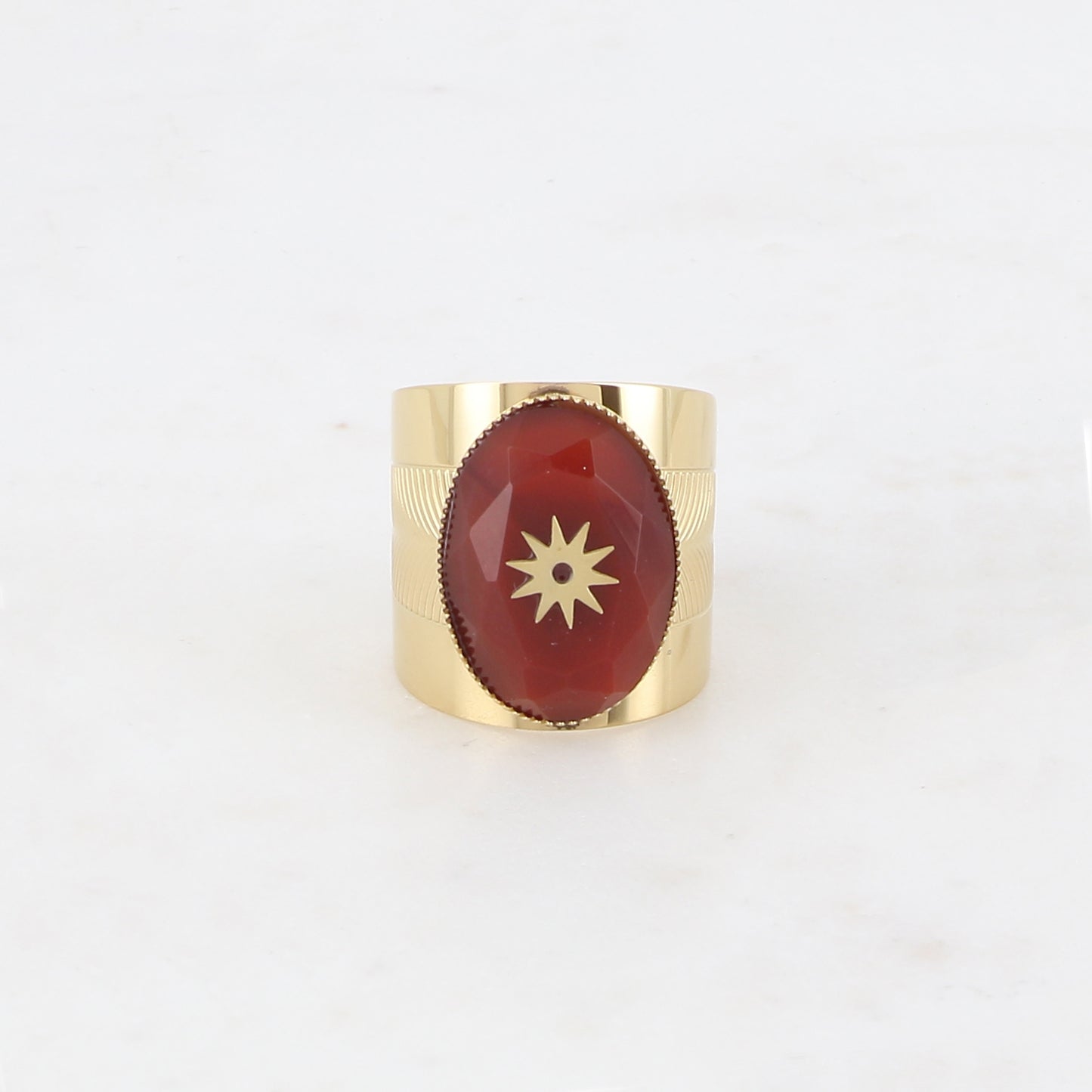 Bague avec pierre naturelle et étoile - Cornaline