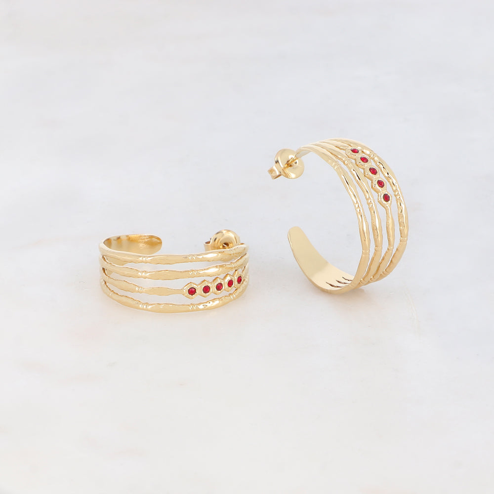 Créoles à puce 4 rangs avec 5 strass (2.8CM)