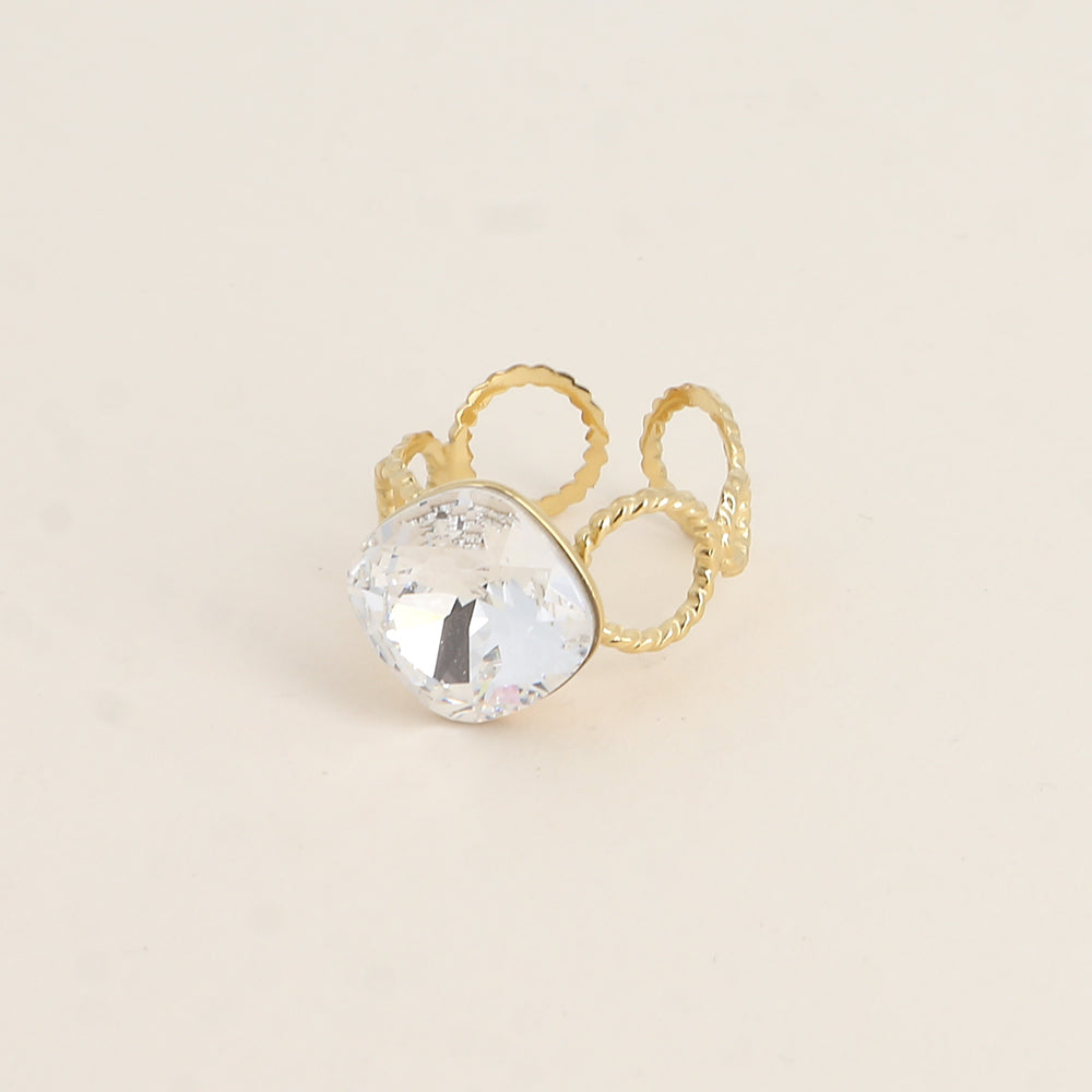 Bague - anneau aux cercles striés et orné de cristaux de Swarovski® - Cristal