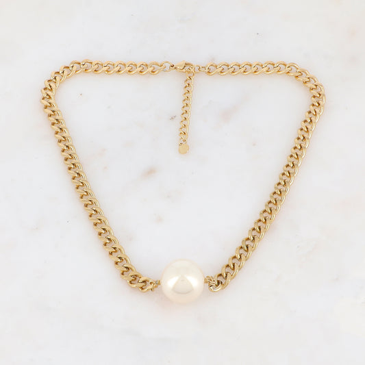 Collier maille avec perle en résine effet nacré (40+5CM)