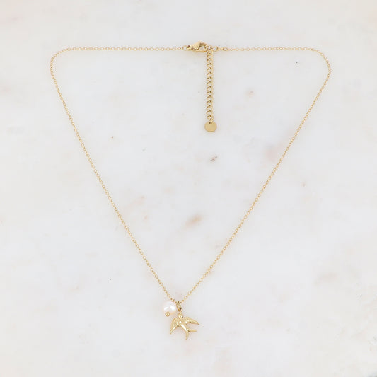 Collier avec pendentif oiseau et perle d'eau douce (40+5CM)