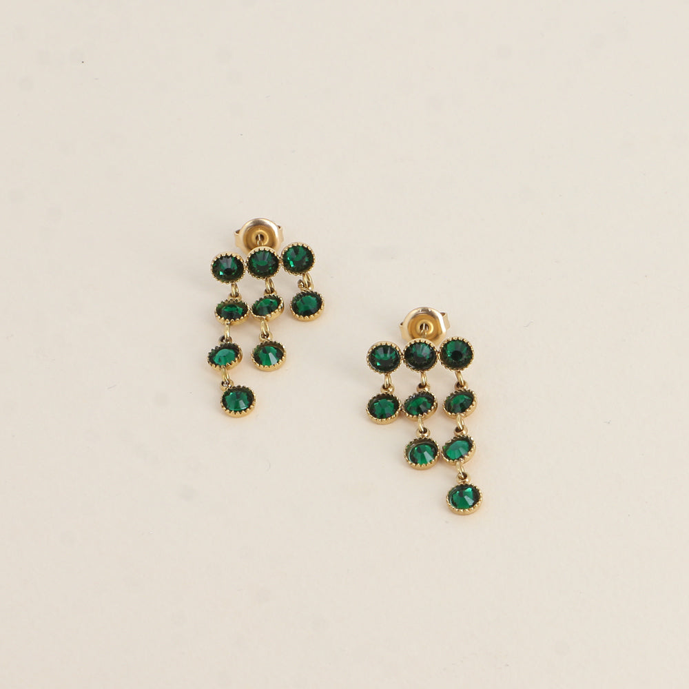 Boucles pendantes - petits cristaux taillés verts 14 x 30 mm