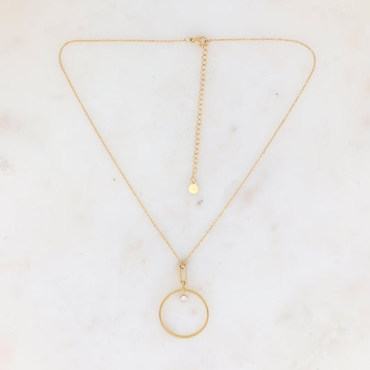 Collier avec pendantes en maille, anneau et strass (38+7CM)