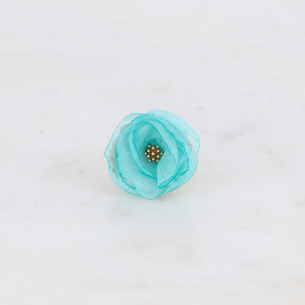 Bague avec fleur et tissu - Turquoise