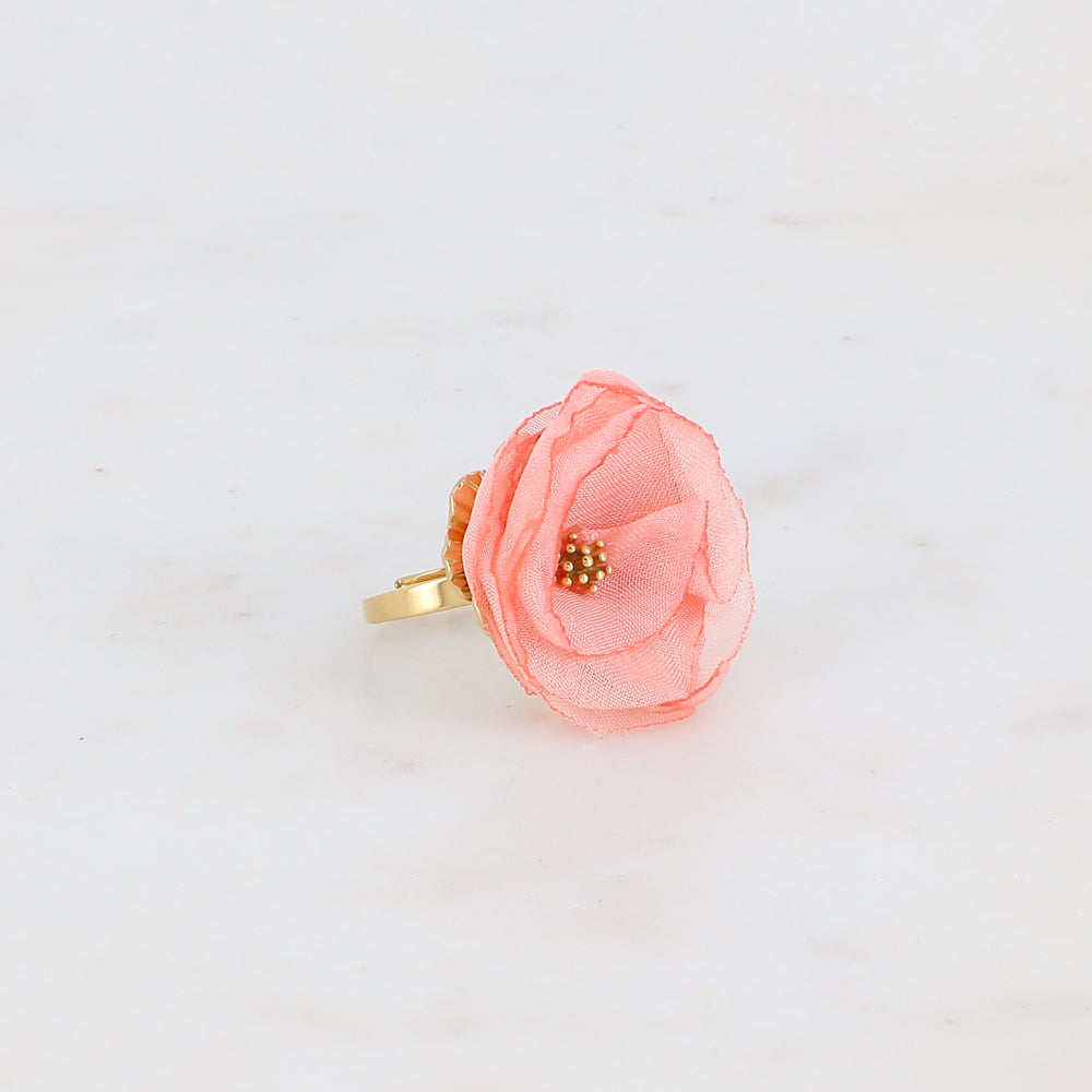 Bague avec fleur et tissu - Rose
