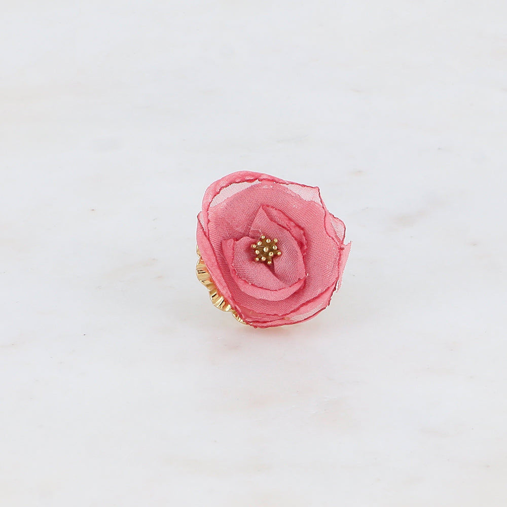 Bague avec fleur et tissu - Rose foncé