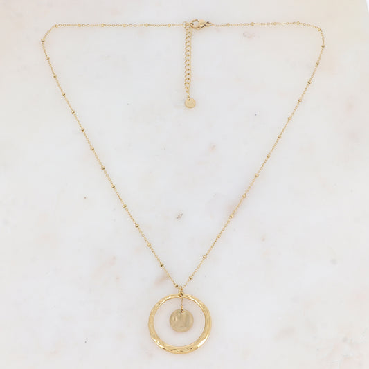 Collier avec anneau texturé et pastille ondulée (45+5CM)