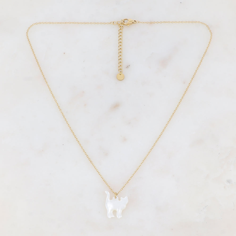 Collier avec pampille forme chat en nacre (40+5CM)