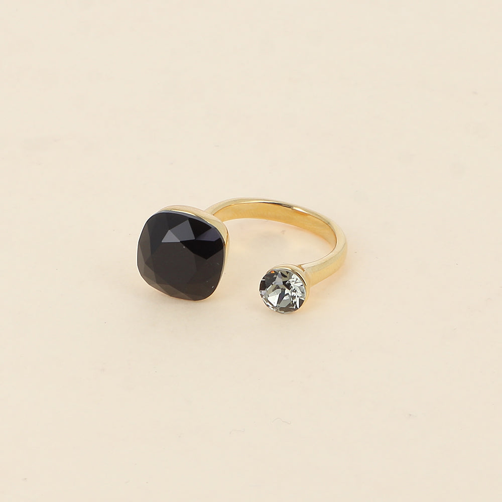 Bague - ornée de 2 cristaux de Swarovski® - Jet & Black diamond