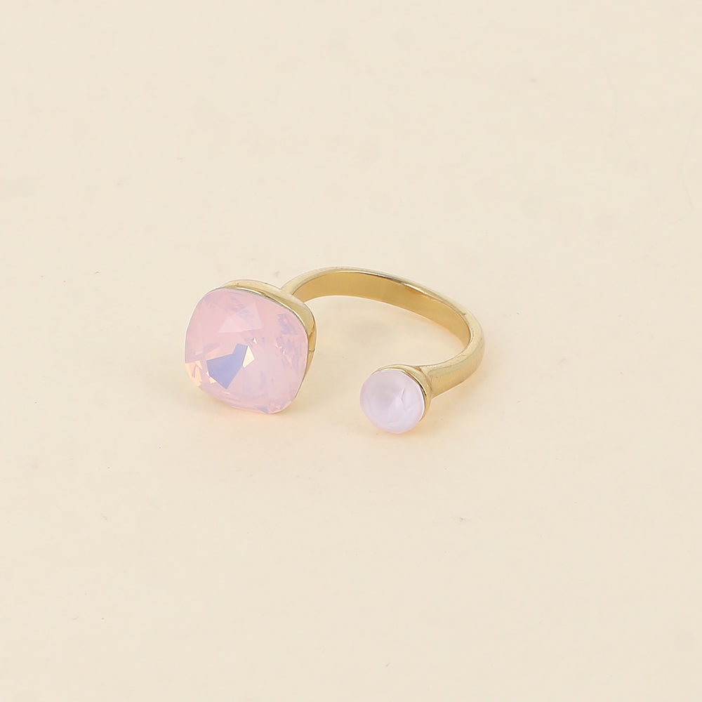 Bague - ornée de 2 cristaux de Swarovski® - Rose water opal & Powder rose