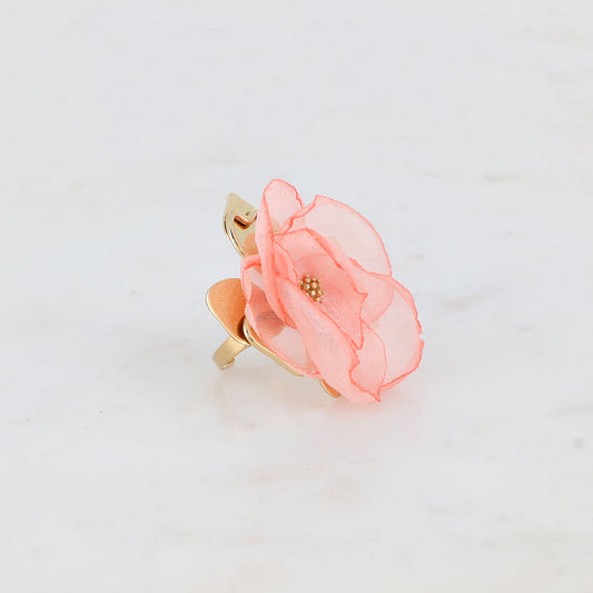 Bague avec fleur et tissu - Rose