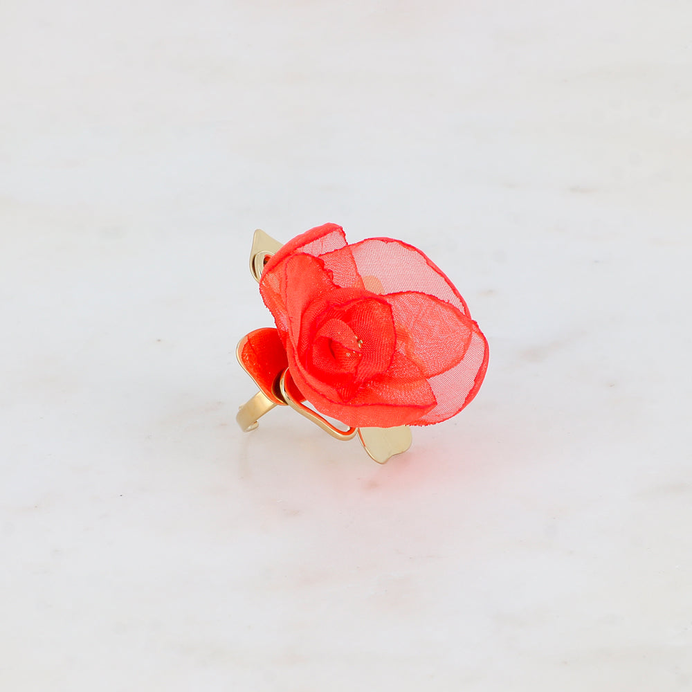 Bague avec fleur et tissu - Rouge