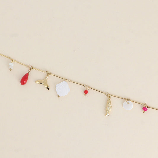 Bracelet - perles, poisson, queue de poisson et pastille nacrée 16+3 cm