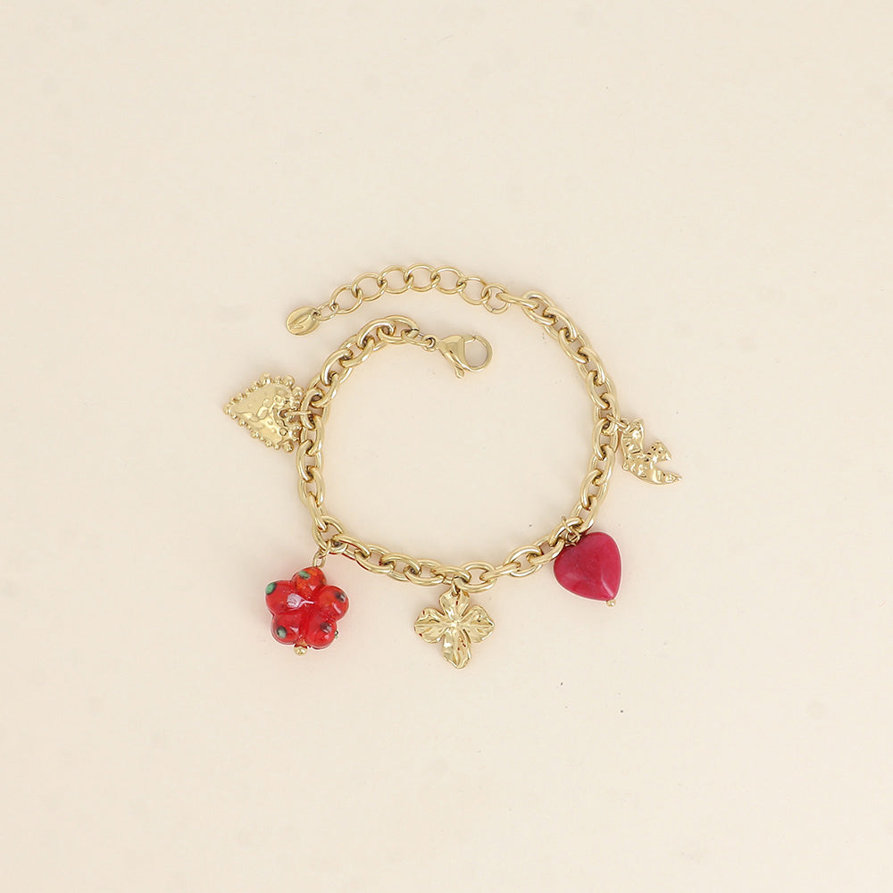 Bracelet - trèfle, cœurs, oiseau, fleur (17+3 cm)