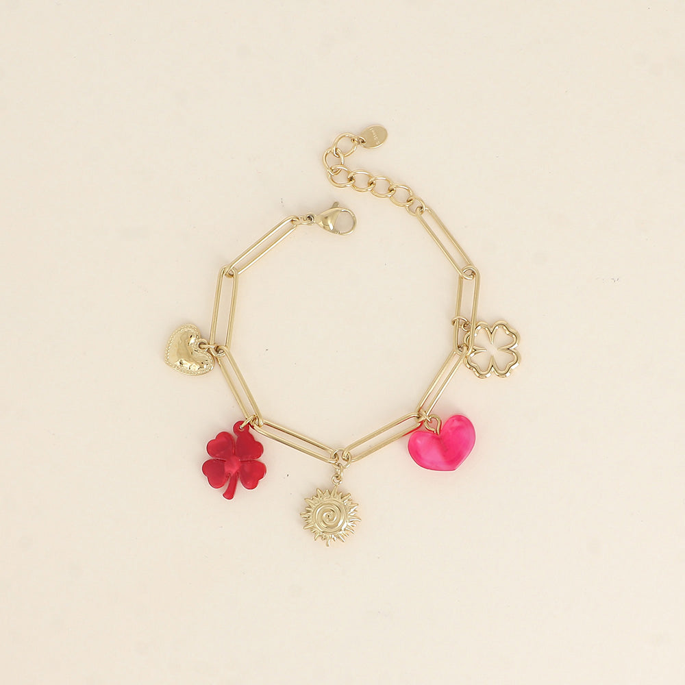 Bracelet - trèfles, cœurs, soleil (17+3 cm)