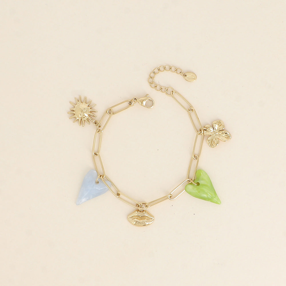 Bracelet - trèfle, coeurs en acétate, bouche, soleil (17+3 cm)