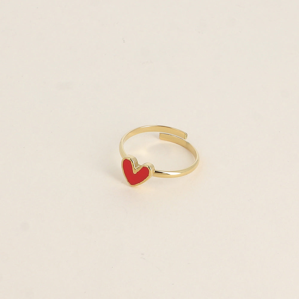 Bague - cœur émaillé rouge