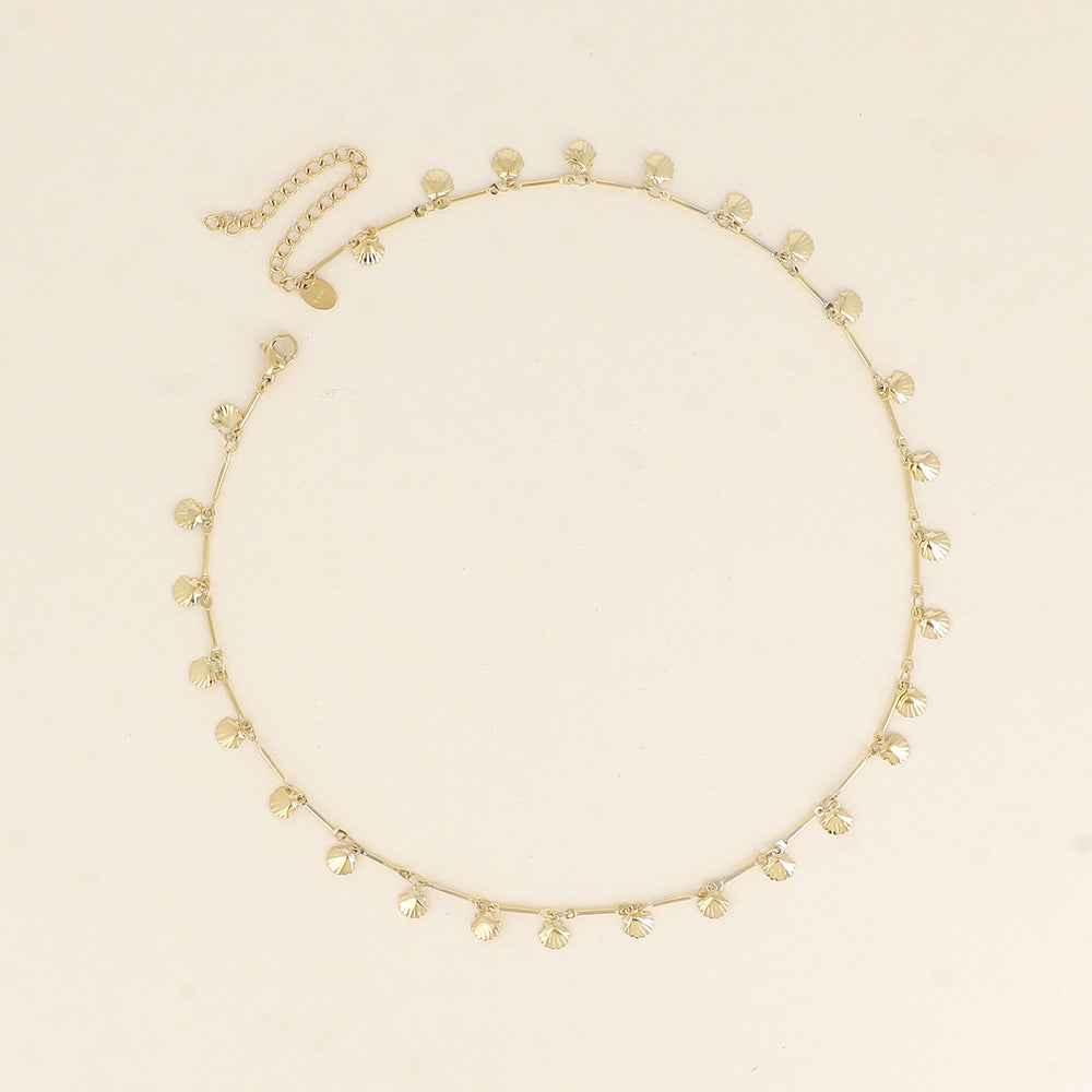 Collier - maille tiges et petits coquillages 40+7 cm