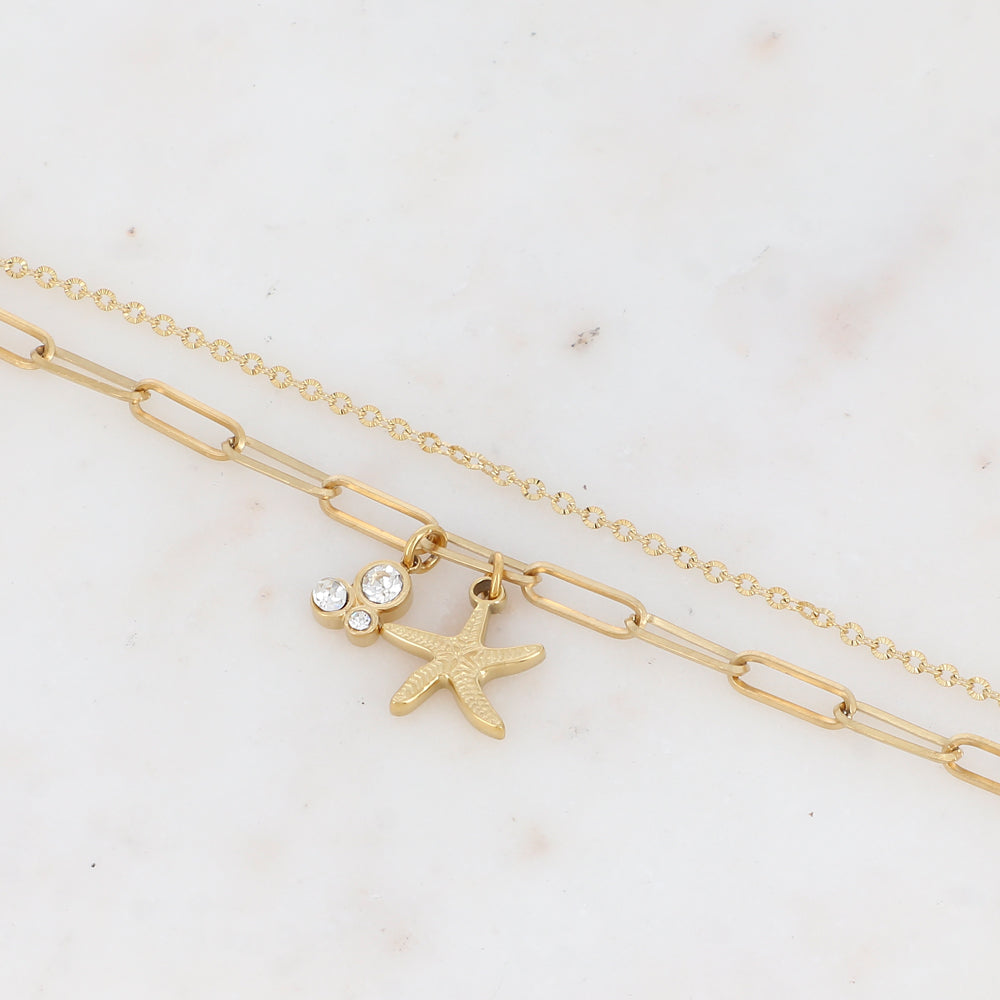 Bracelet 2 rangs avec étoile de mer et oxydes de zirconium