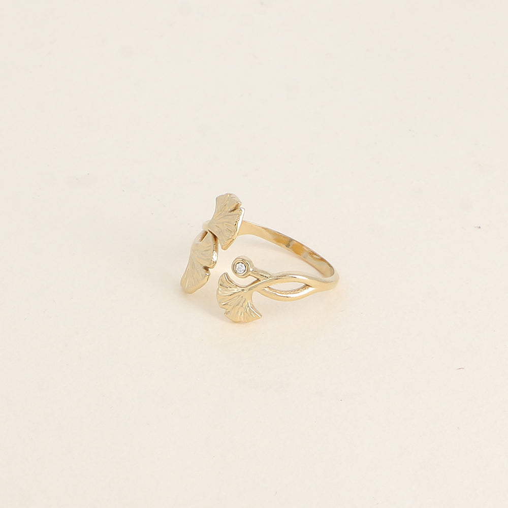 Bague ouverte - ginkos et oxydes de zirconium