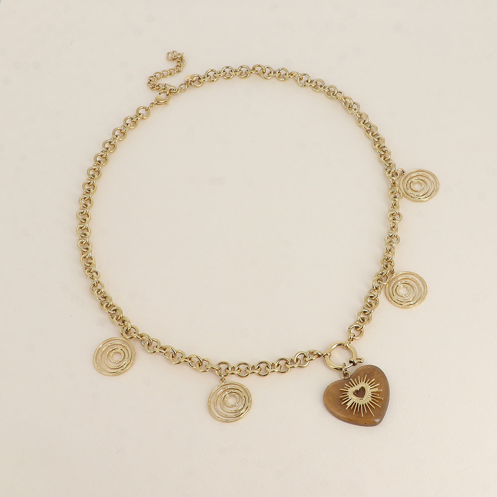 Collier - breloques tourbillons, fermoir bouée avec cœur en résine 48+7 cm