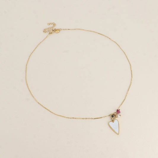 Collier - cœur nacré, pierres naturelles 45+7 cm