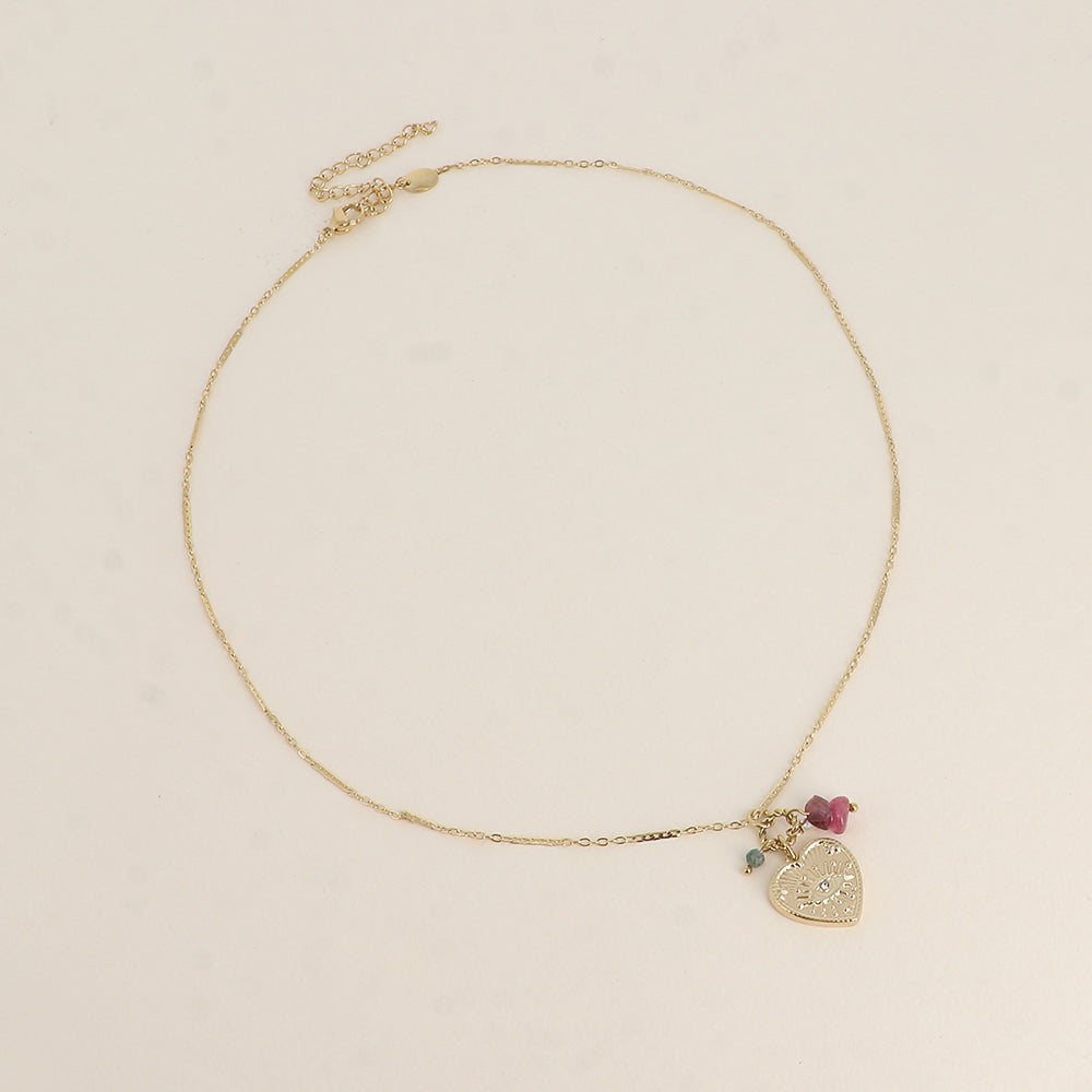Collier - cœur œil et de petites pierres naturelles 45+7 cm