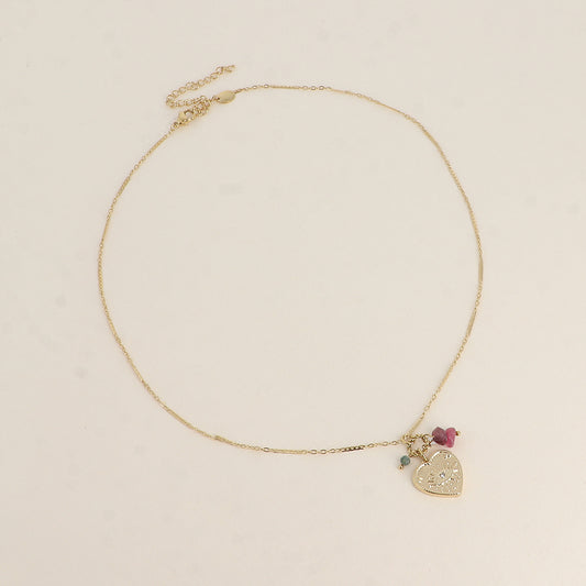Collier - cœur œil et de petites pierres naturelles 45+7 cm