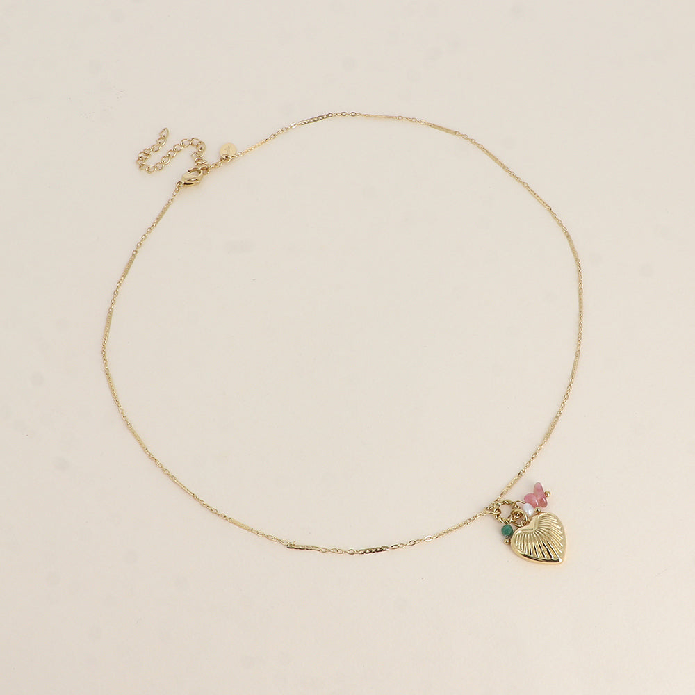 Collier - cœur strié, pierres naturelles 45+7 cm