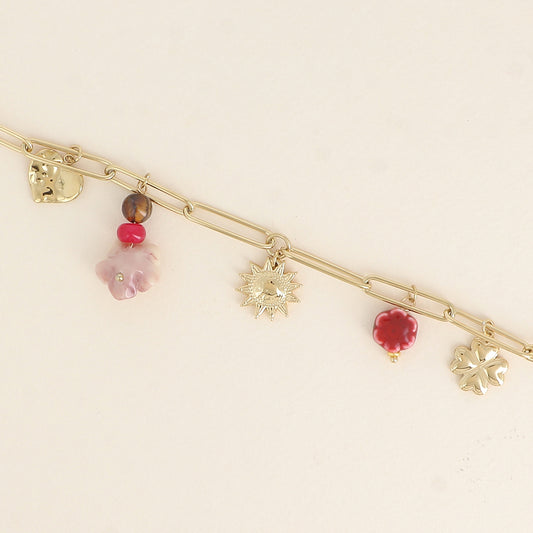 Bracelet - trèfle, soleil, fleurs, cœur (17+3 cm)