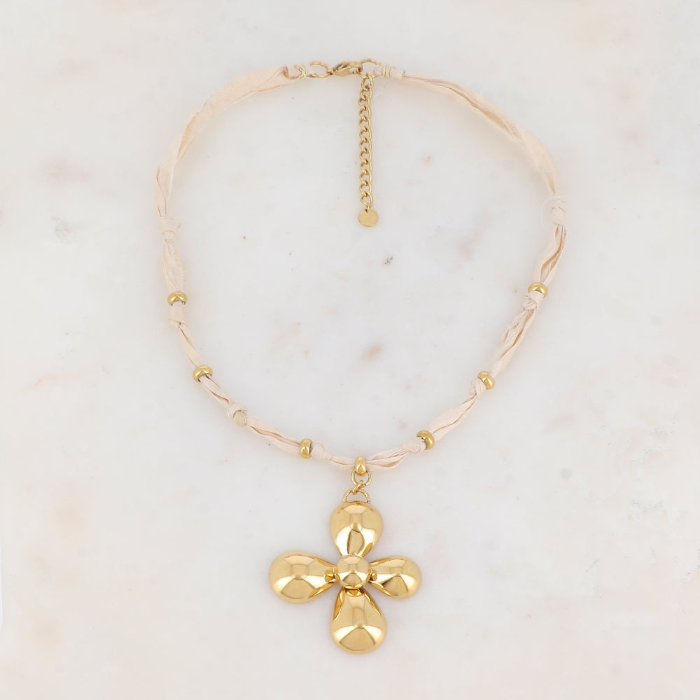 Collier ruban Liberty avec fleur (39+5CM)