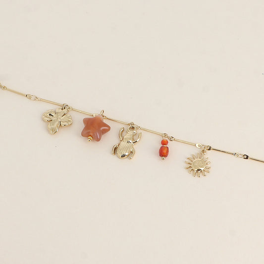Bracelet - fleur, étoile en résine, pierres naturelles, scarabée, soleil (16+3 cm)
