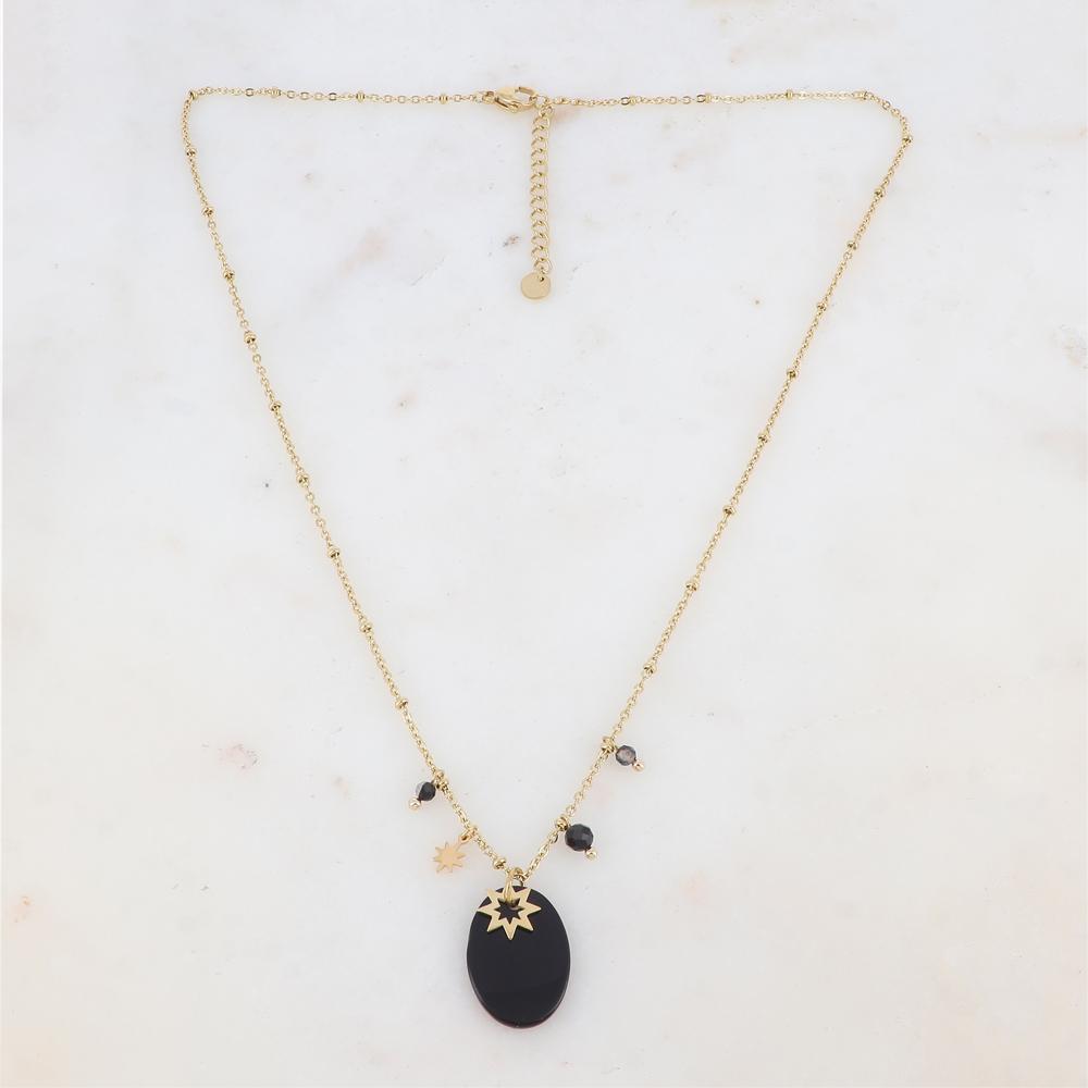 Collier avec pampilles étoiles et pierre onyx 45+5 cm