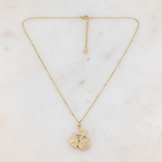 Collier avec pendentif forme étoile de mer et coquillages collés 45+5 cm