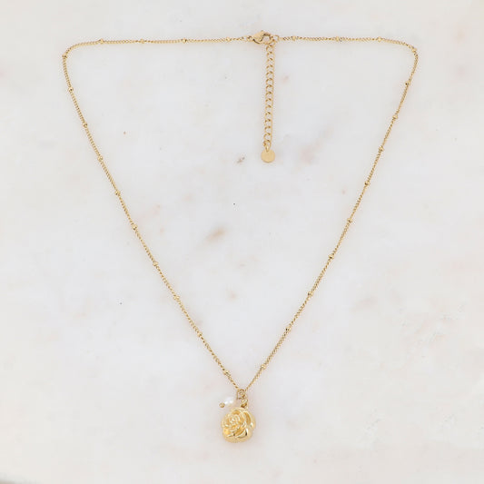 Collier avec fleur et perle d'eau douce 45+5 cm