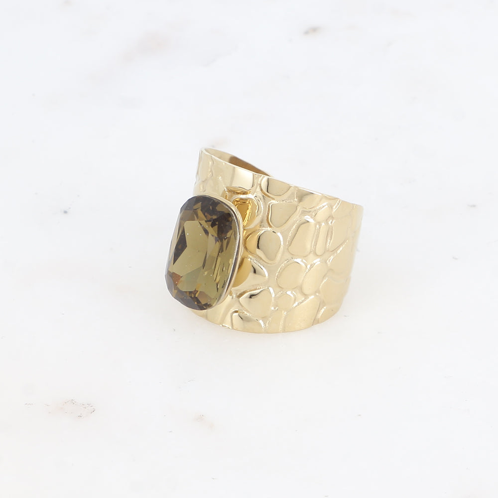 Bague large - anneau écaille et cristal taillé - black diamond