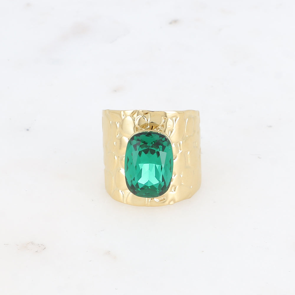Bague large - anneau écaille et cristal taillé - Emerald