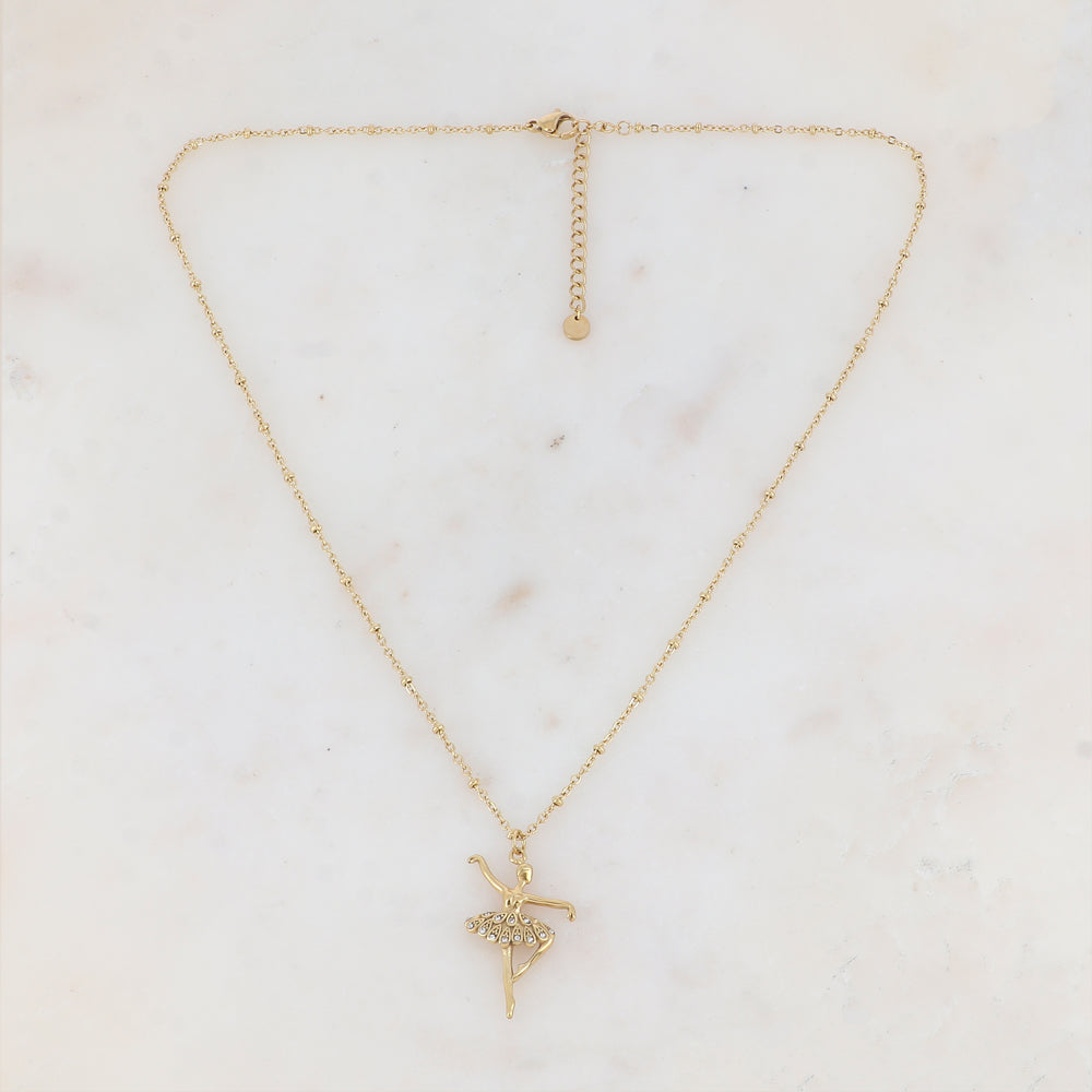 Collier doré avec pendentif forme danseuse embelli de strass 45+5 cm