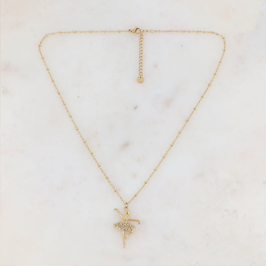 Collier doré avec pendentif forme danseuse embelli de strass 45+5 cm