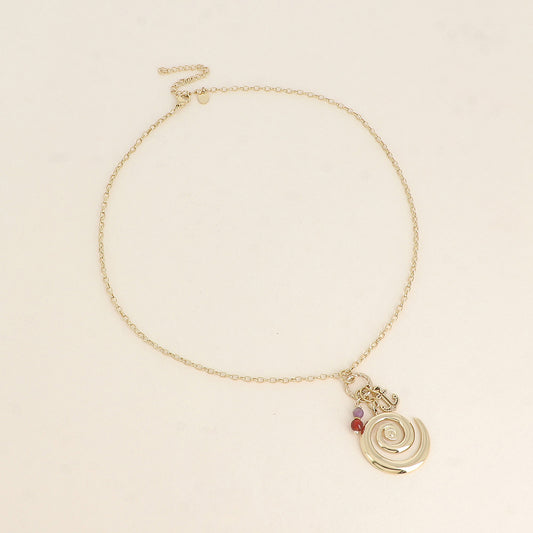 Collier - coquillage escargot, ancre et pierres naturelles 45+7 cm